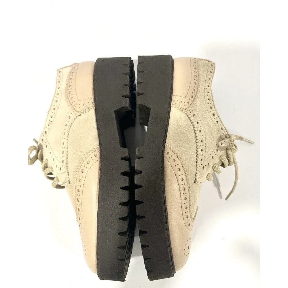 Maeve Anthropologie Womens Oxford Platform Shoes 7 Beige Suede Leather Lug Sole
